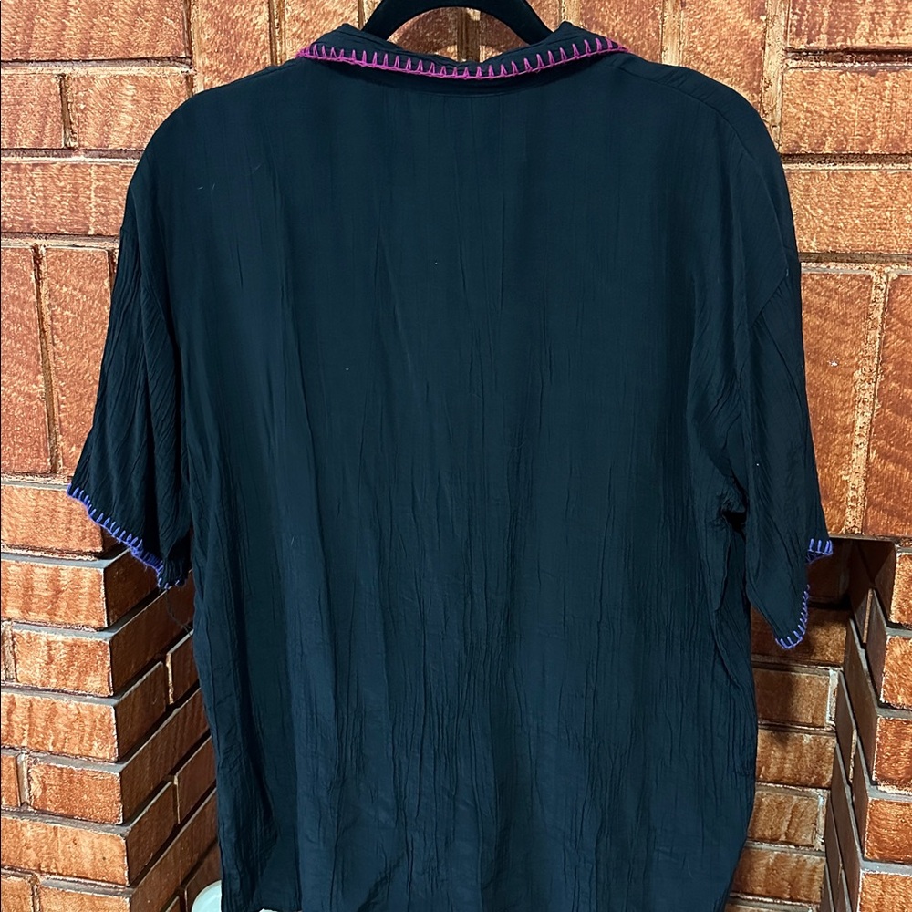 Vintage Adolfo blouse, button up small shirt with pink, purple, and teal accents - Picture 4 of 4